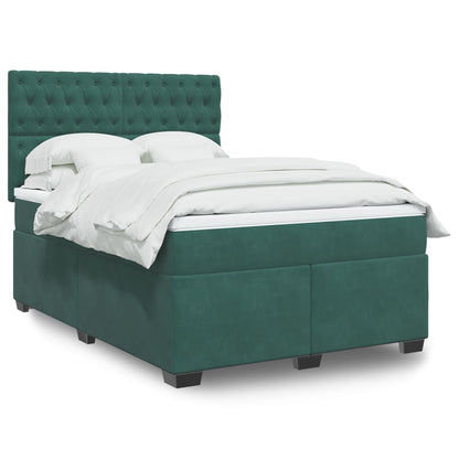 Boxspring met matras fluweel donkergroen 140x190 cm