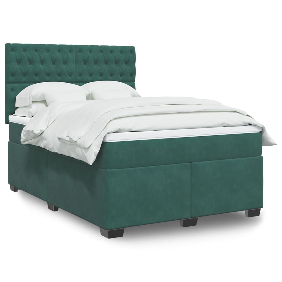 Boxspring met matras fluweel donkergroen 140x190 cm