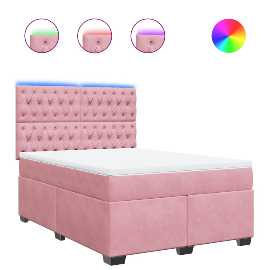 Boxspring met matras fluweel roze 140x190 cm