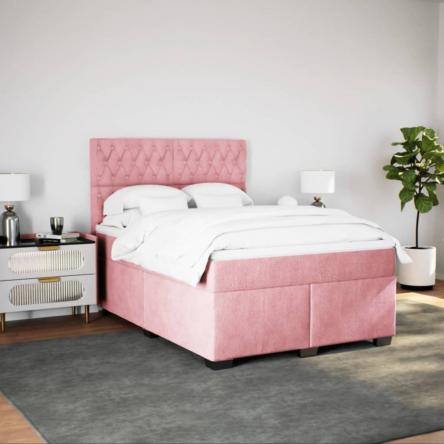 Boxspring met matras fluweel roze 140x190 cm