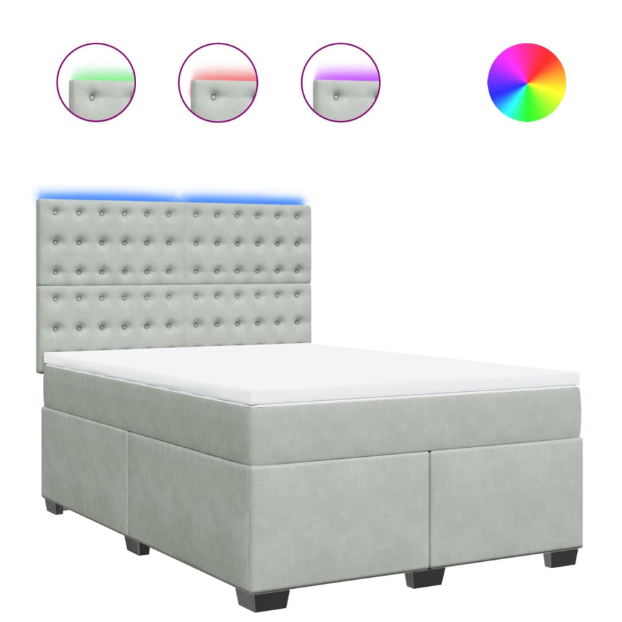 Boxspring met matras fluweel lichtgrijs 140x190 cm