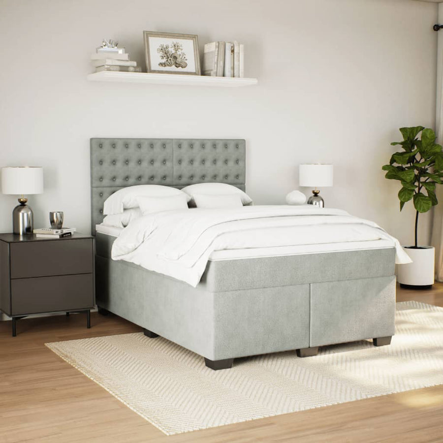 Boxspring met matras fluweel lichtgrijs 140x190 cm