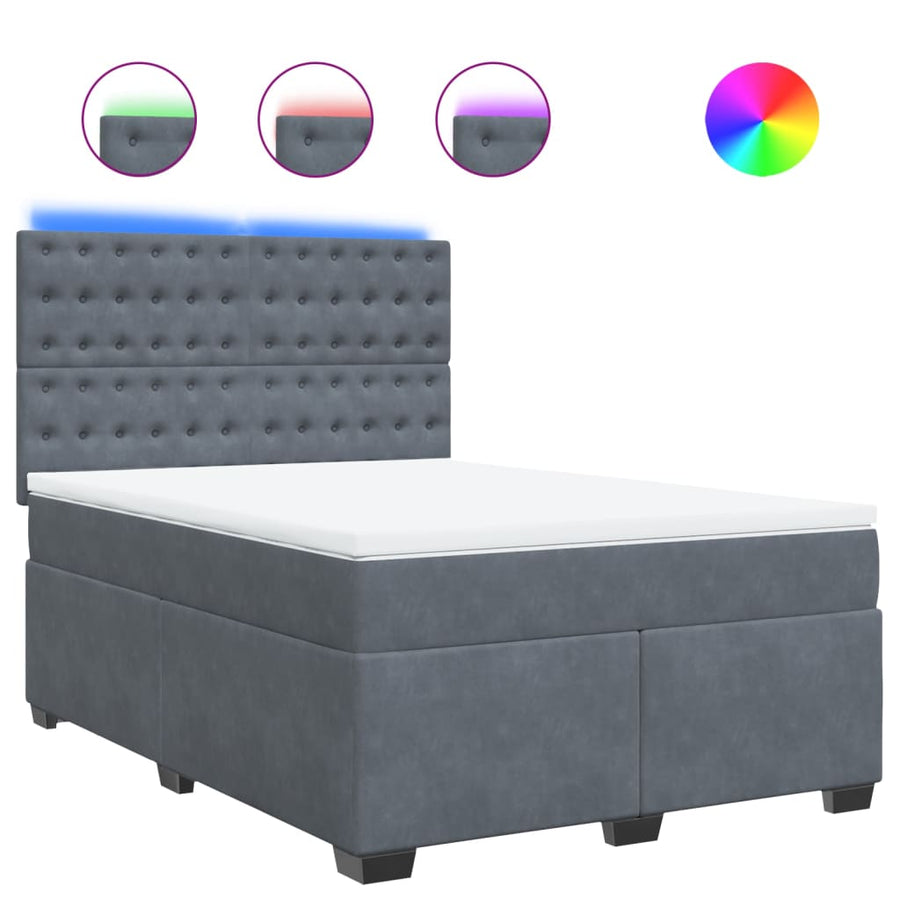Boxspring met matras fluweel donkergrijs 140x190 cm