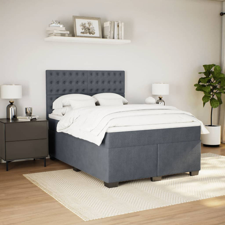 Boxspring met matras fluweel donkergrijs 140x190 cm
