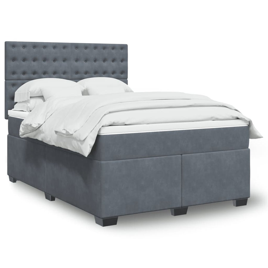 Boxspring met matras fluweel donkergrijs 140x190 cm