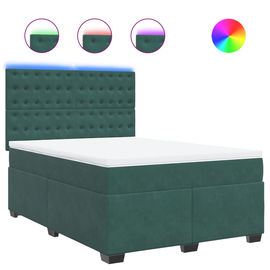 Boxspring met matras fluweel donkergroen 140x190 cm