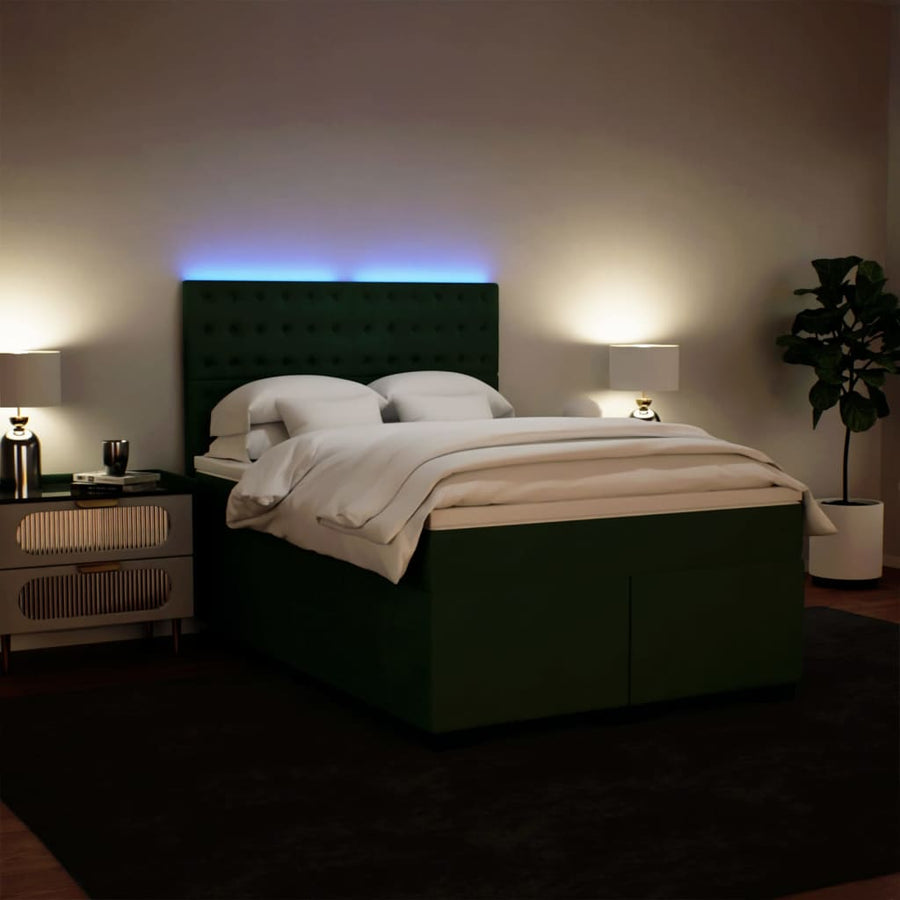 Boxspring met matras fluweel donkergroen 140x190 cm