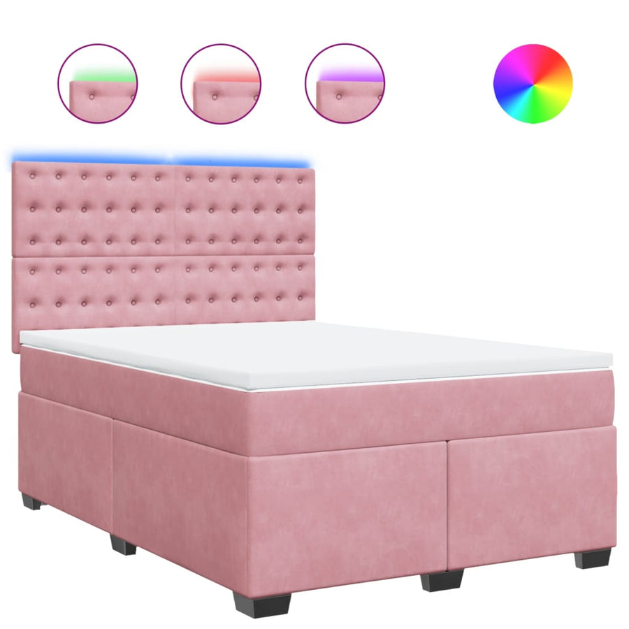 Boxspring met matras fluweel roze 140x190 cm