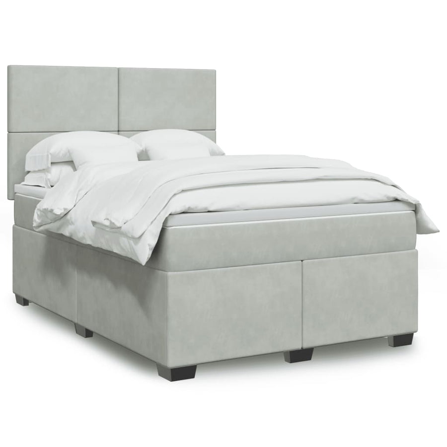 Boxspring met matras fluweel lichtgrijs 140x200 cm