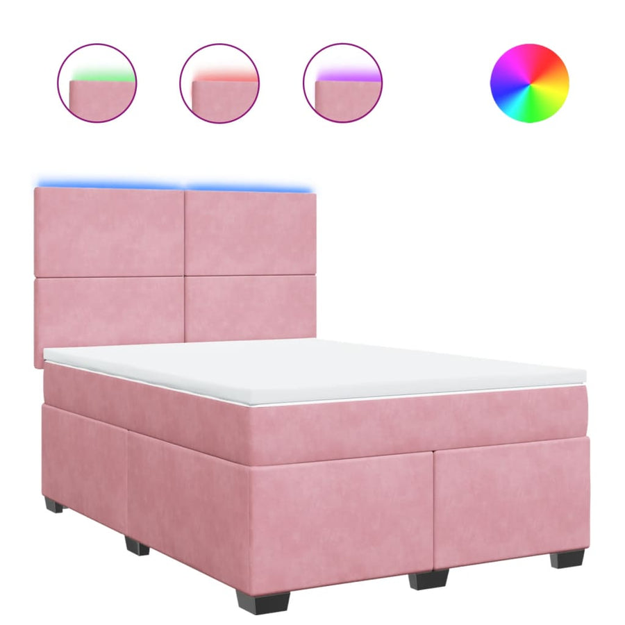 Boxspring met matras fluweel roze 140x200 cm