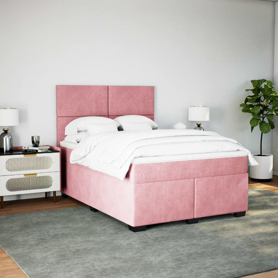 Boxspring met matras fluweel roze 140x200 cm