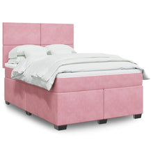 Boxspring met matras fluweel roze 140x200 cm
