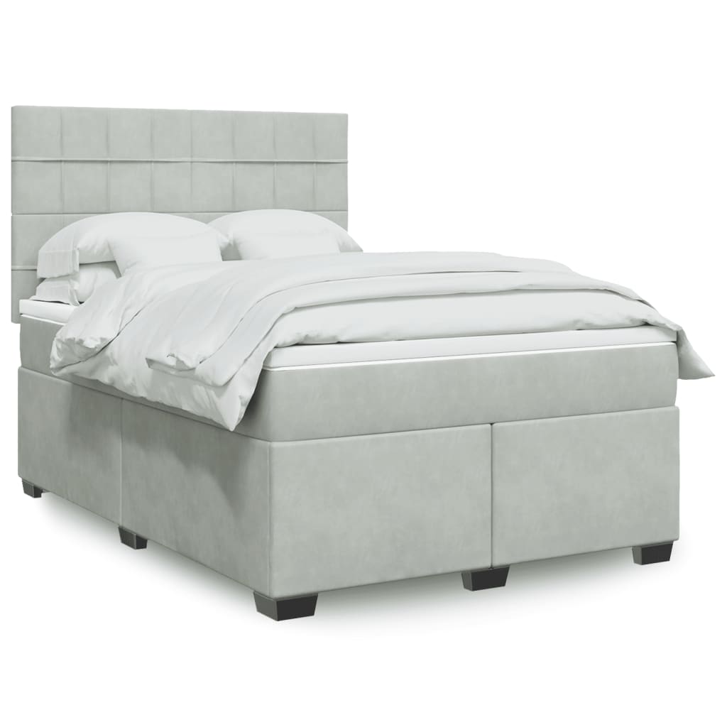Boxspring met matras fluweel lichtgrijs 140x200 cm