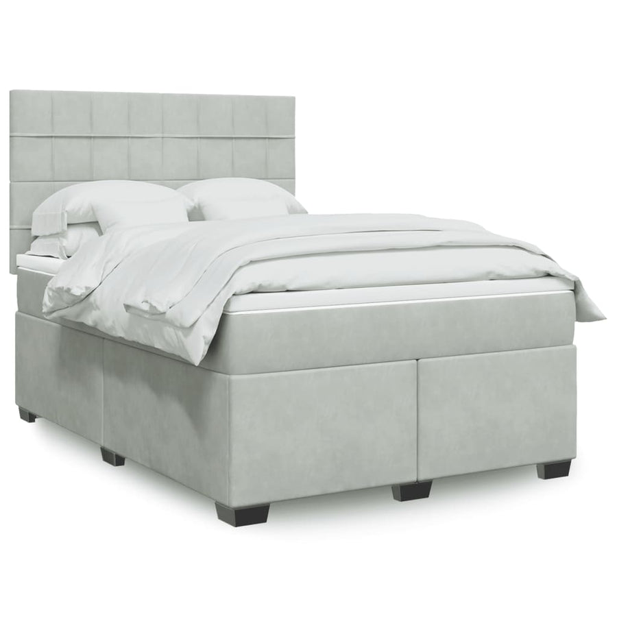 Boxspring met matras fluweel lichtgrijs 140x200 cm