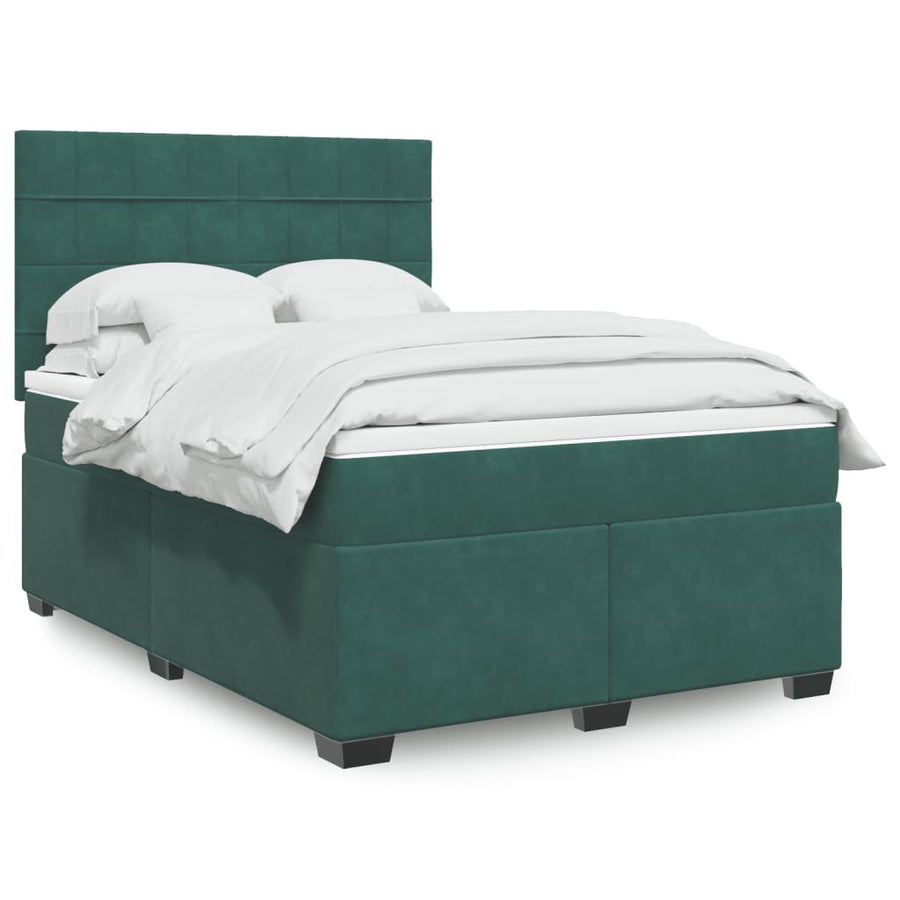 Boxspring met matras fluweel donkergroen 140x200 cm
