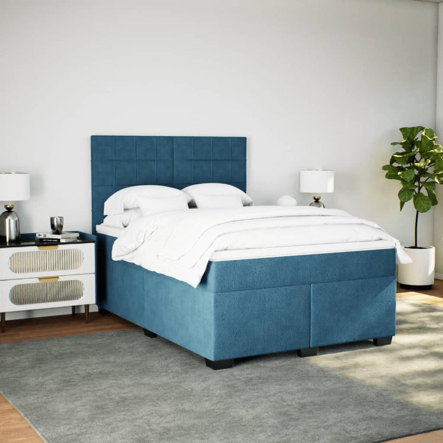 Boxspring met matras fluweel blauw 140x200 cm