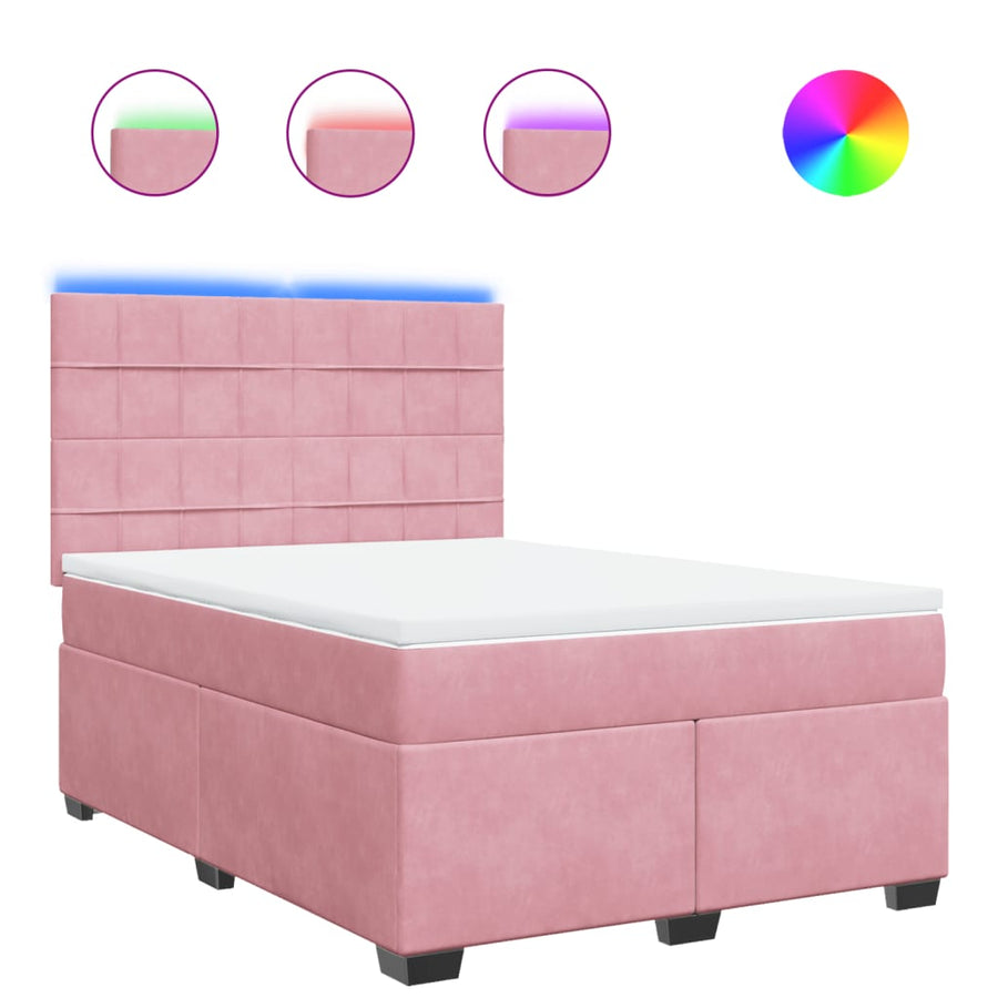 Boxspring met matras fluweel roze 140x200 cm