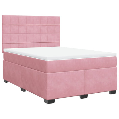 Boxspring met matras fluweel roze 140x200 cm