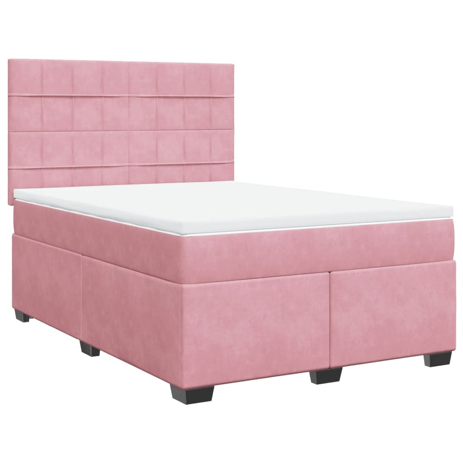 Boxspring met matras fluweel roze 140x200 cm
