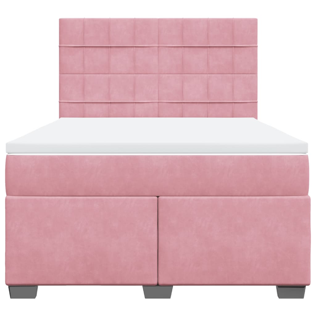 Boxspring met matras fluweel roze 140x200 cm