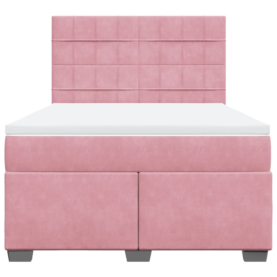 Boxspring met matras fluweel roze 140x200 cm