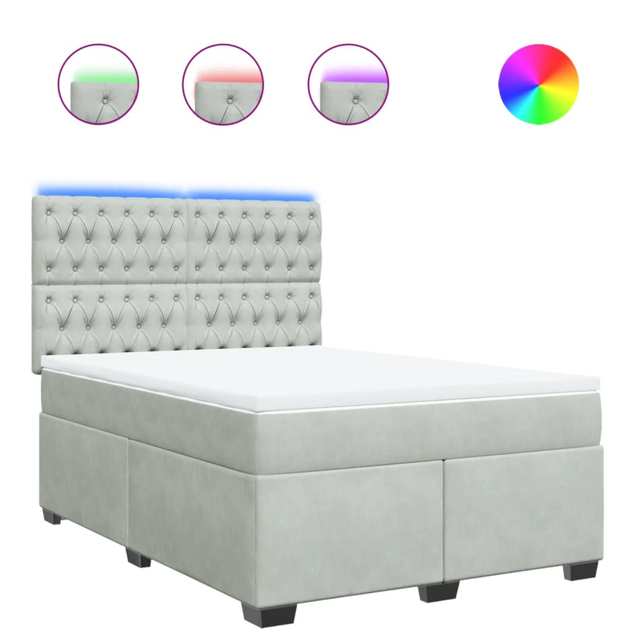 Boxspring met matras fluweel lichtgrijs 140x200 cm