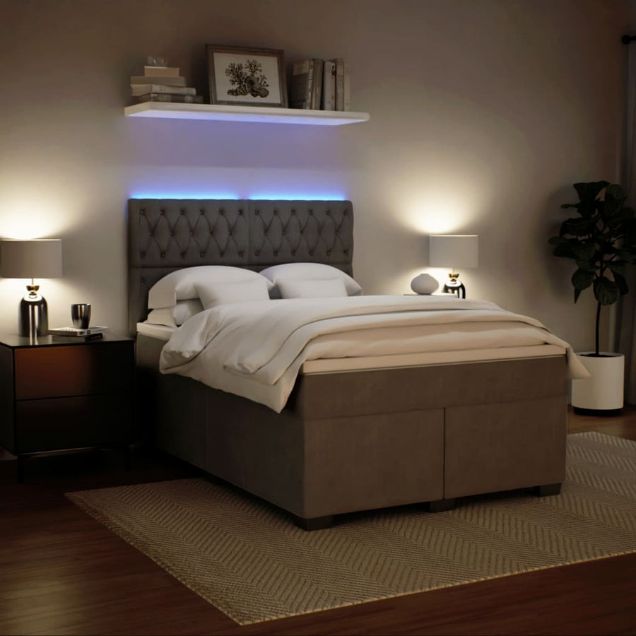 Boxspring met matras fluweel lichtgrijs 140x200 cm