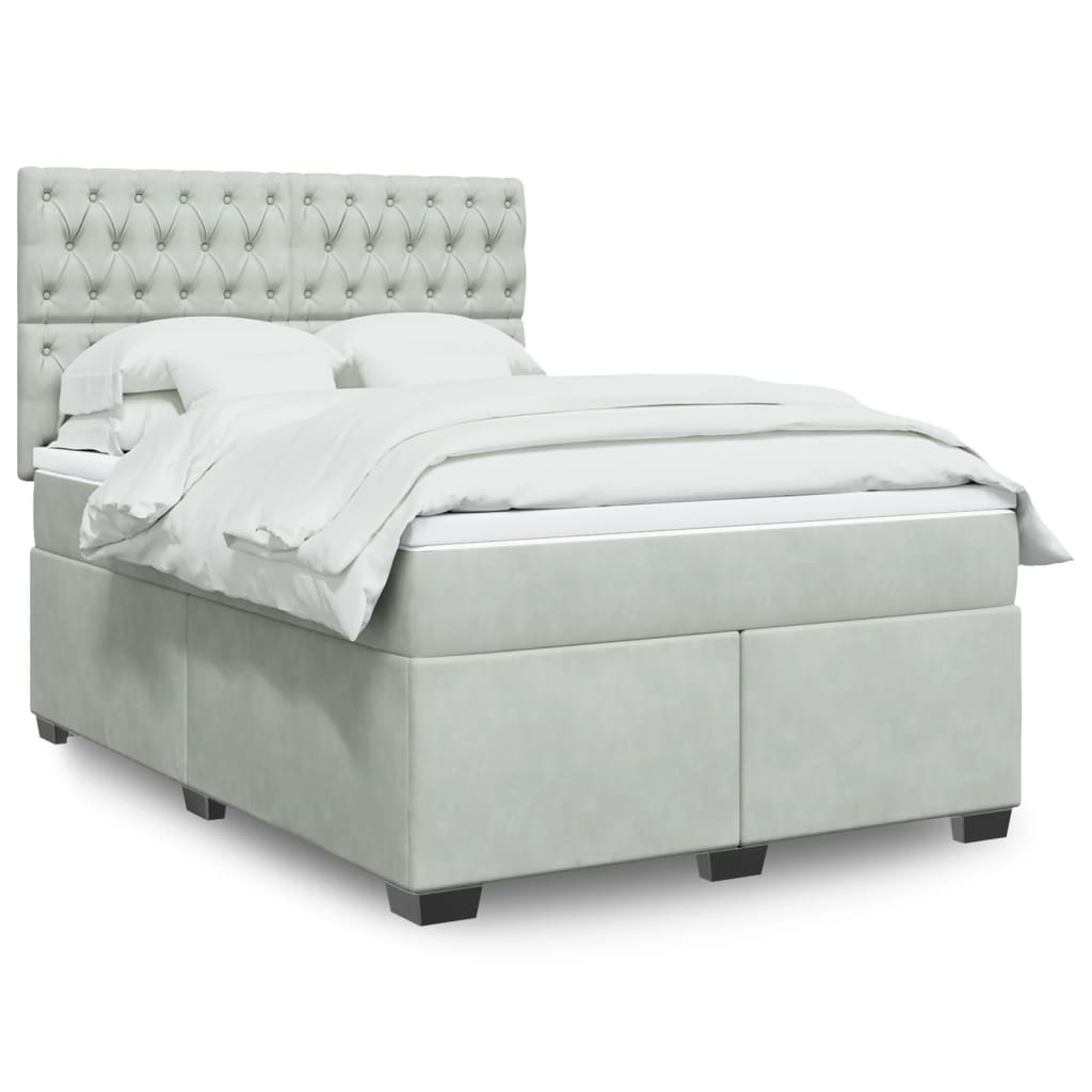 Boxspring met matras fluweel lichtgrijs 140x200 cm