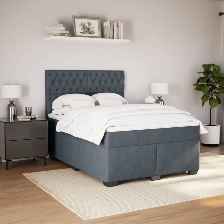 Boxspring met matras fluweel donkergrijs 140x200 cm