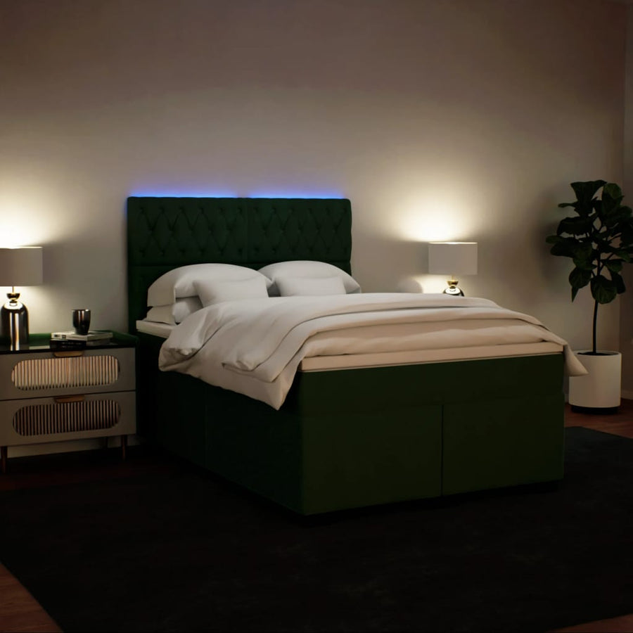 Boxspring met matras fluweel donkergroen 140x200 cm