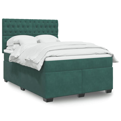 Boxspring met matras fluweel donkergroen 140x200 cm