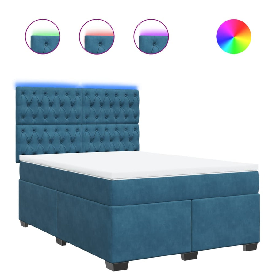 Boxspring met matras fluweel blauw 140x200 cm