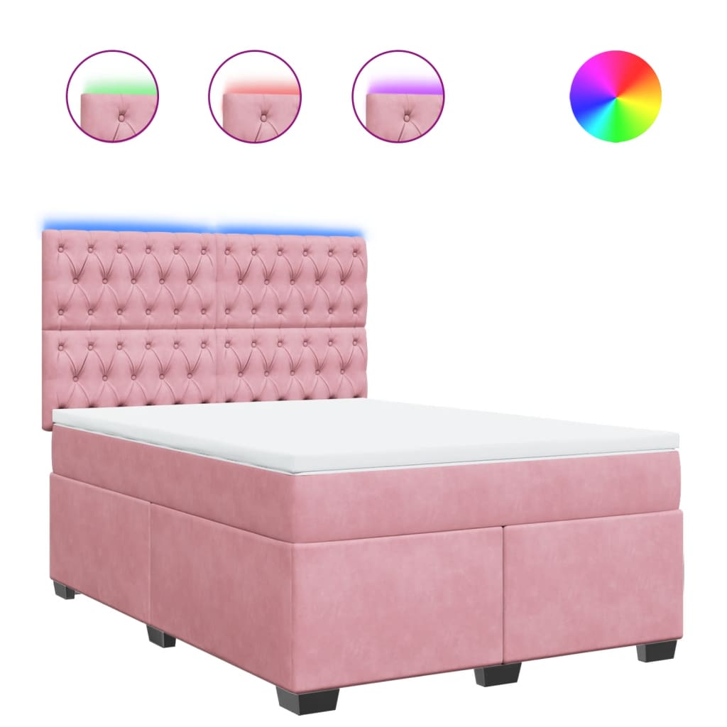 Boxspring met matras fluweel roze 140x200 cm