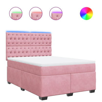 Boxspring met matras fluweel roze 140x200 cm
