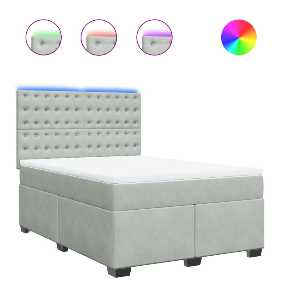 Boxspring met matras fluweel lichtgrijs 140x200 cm