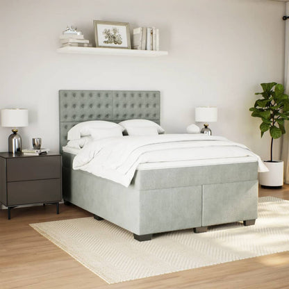 Boxspring met matras fluweel lichtgrijs 140x200 cm