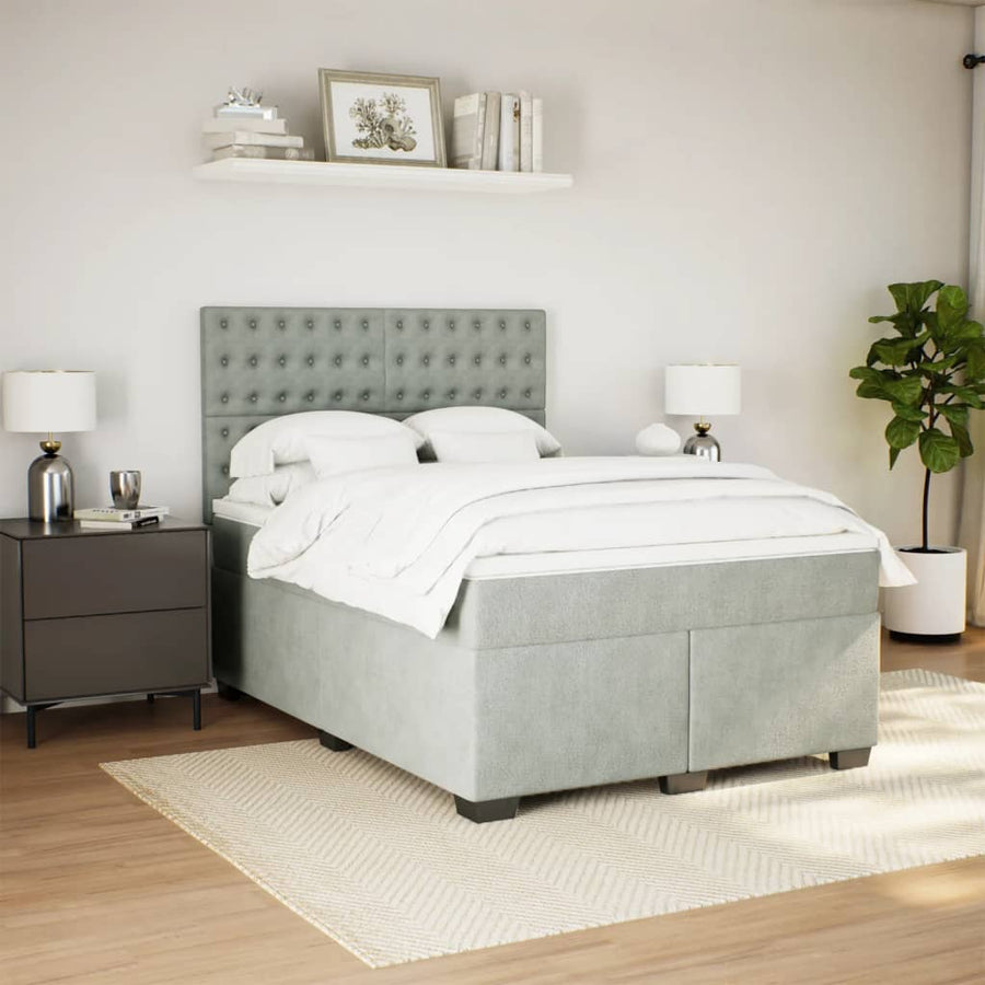 Boxspring met matras fluweel lichtgrijs 140x200 cm