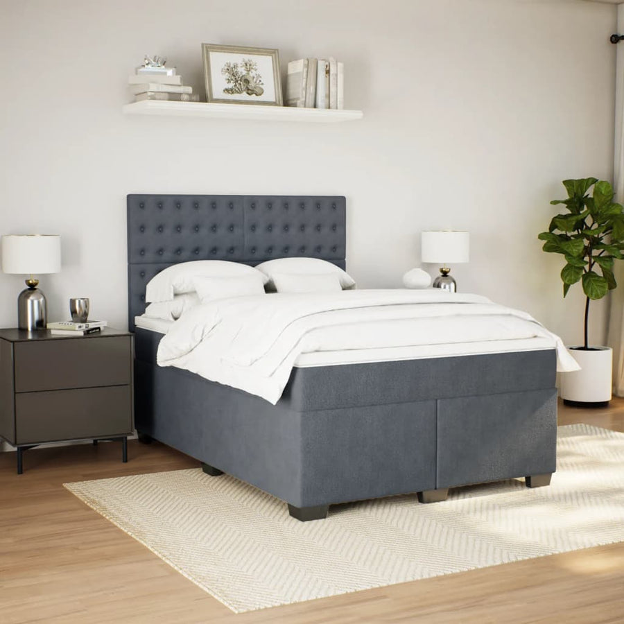 Boxspring met matras fluweel donkergrijs 140x200 cm