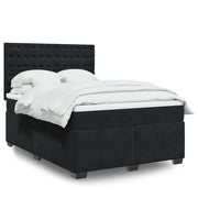 Velvet black box spring with mattress 140x200 cm