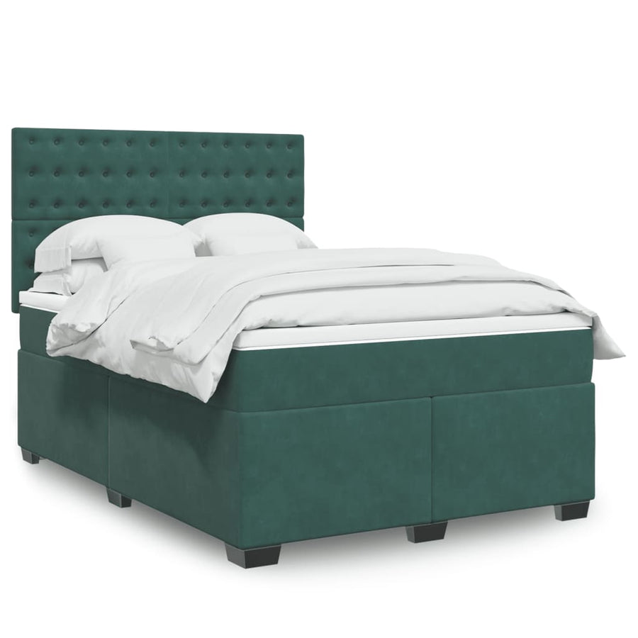 Boxspring met matras fluweel donkergroen 140x200 cm