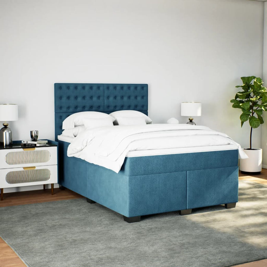 Boxspring met matras fluweel blauw 140x200 cm