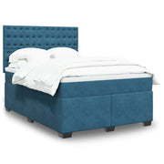 Velvet blue box spring with mattress 140x200 cm
