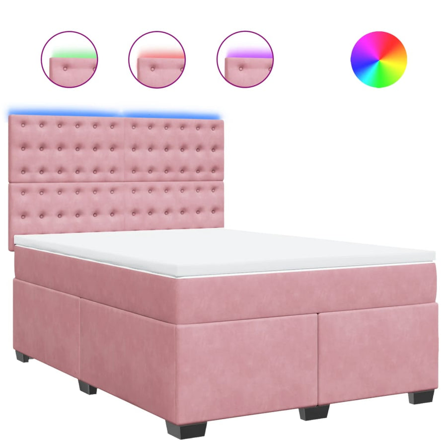 Boxspring met matras fluweel roze 140x200 cm