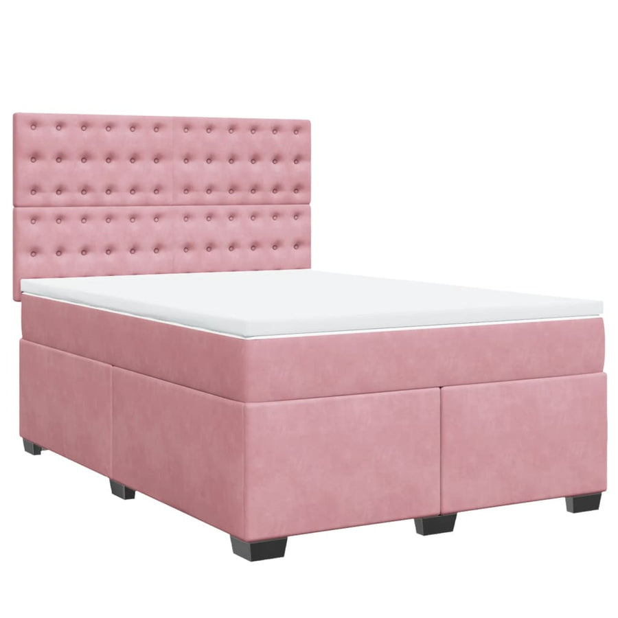 Boxspring met matras fluweel roze 140x200 cm