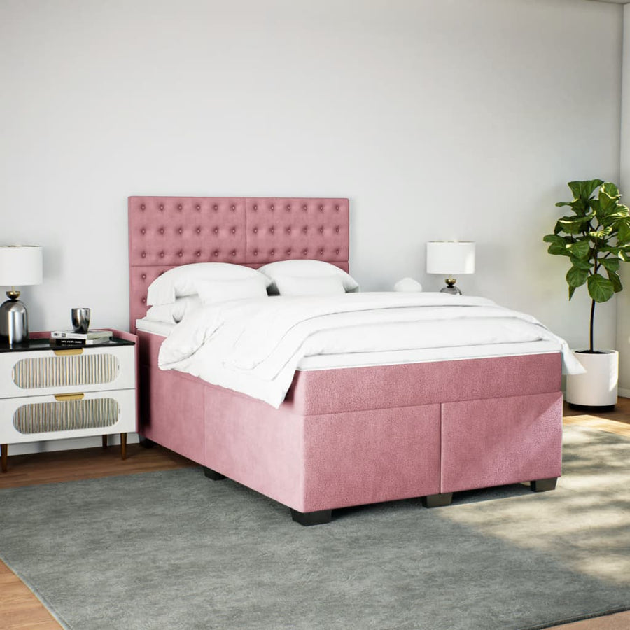 Boxspring met matras fluweel roze 140x200 cm