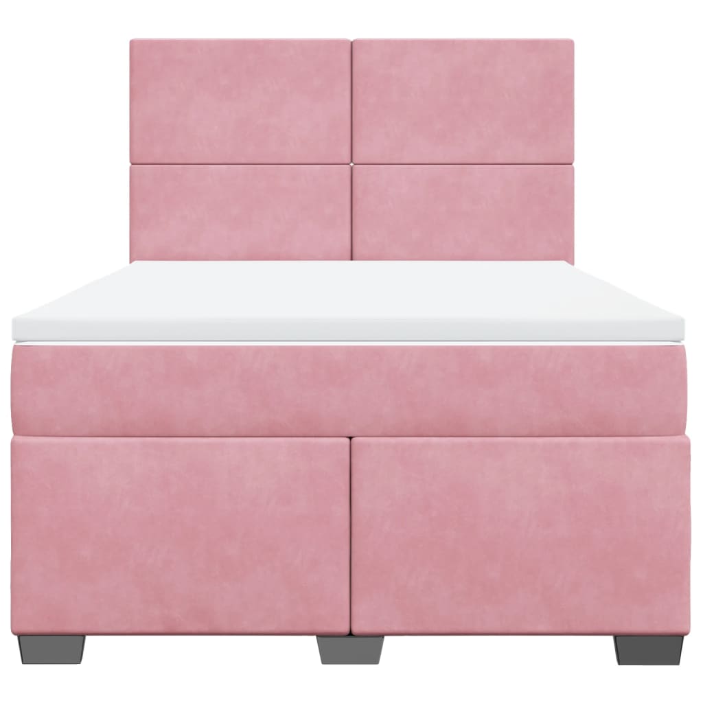 Boxspring met matras fluweel roze 160x200 cm