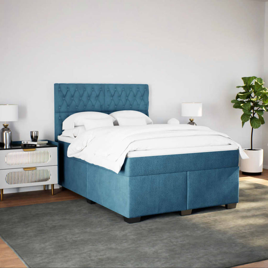Boxspring met matras fluweel blauw 160x200 cm