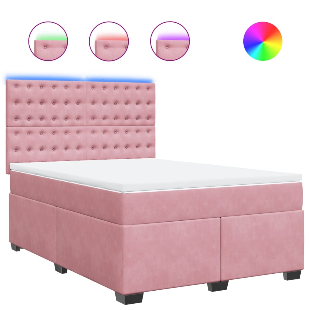 Boxspring met matras fluweel roze 160x200 cm
