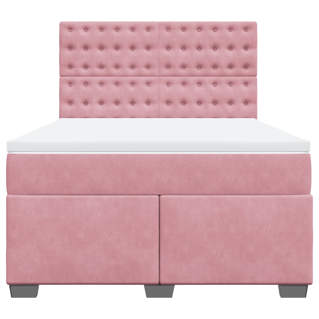 Boxspring met matras fluweel roze 160x200 cm