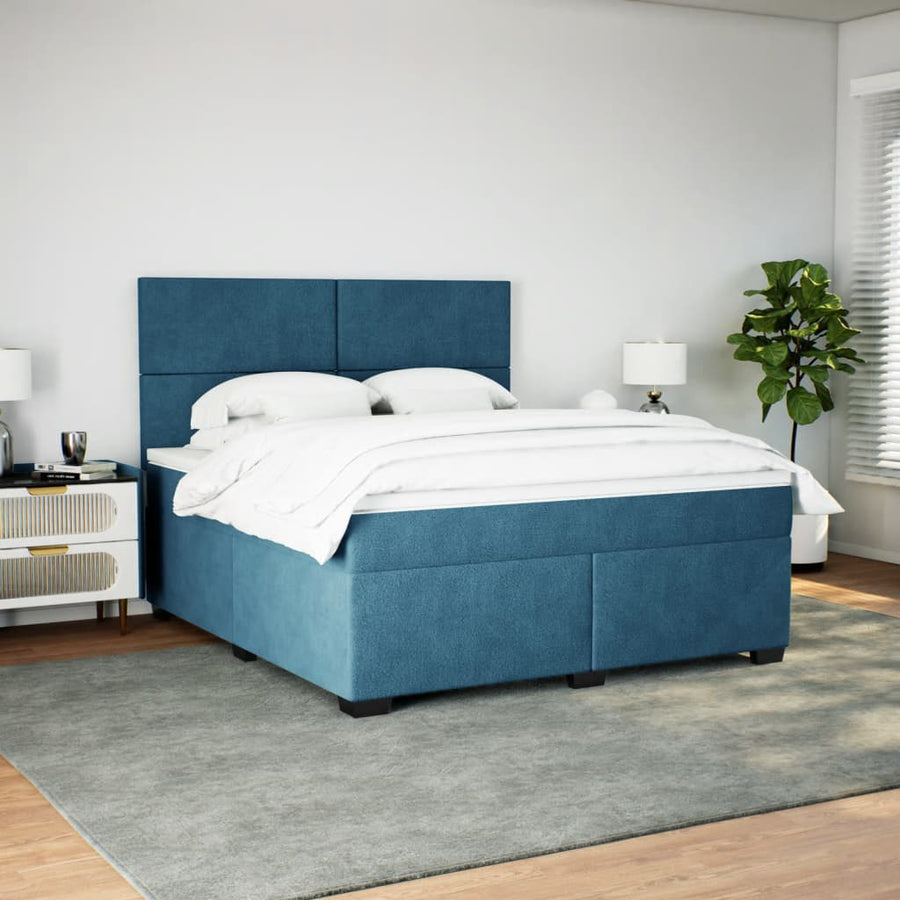 Boxspring met matras fluweel blauw 180x200 cm